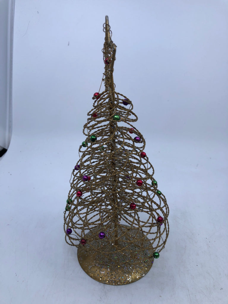 GOLD METAL CHRISTMAS TREE W MINI BALLS.
