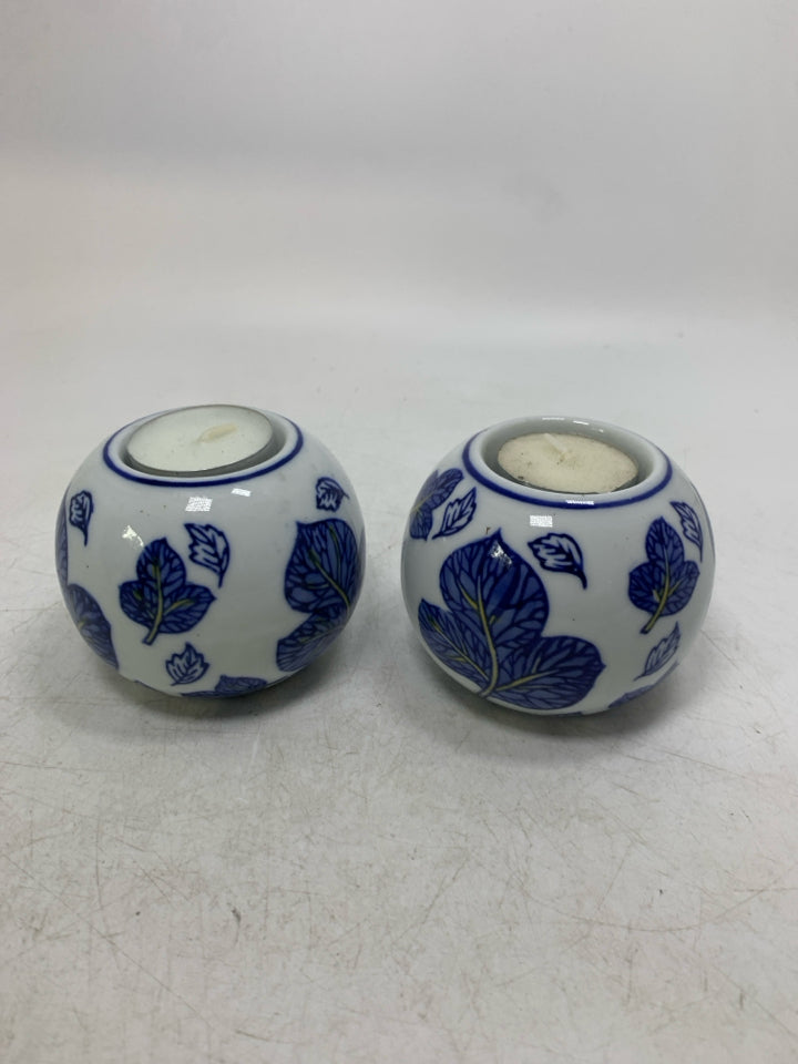 BLUE LEAVES CERAMIC ASIAN STYLE TEA LIGHT HOLDERS.