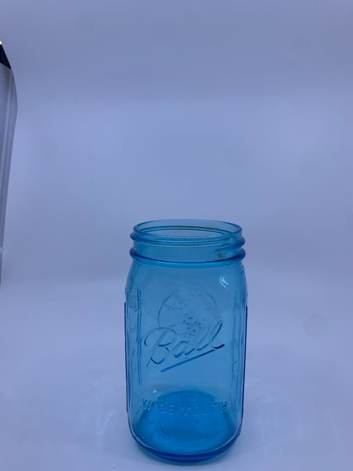 BLUE MASON JAR VASE.