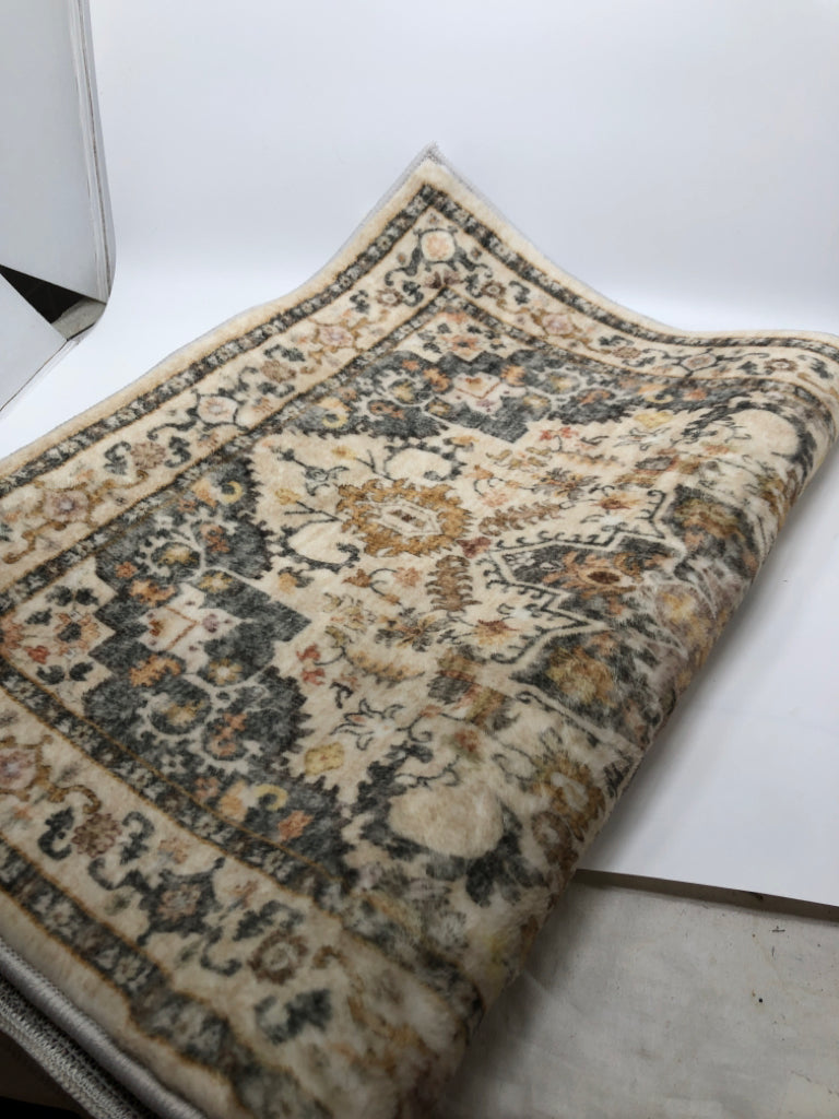 WASHABLE CREAM/BLUE RUG.