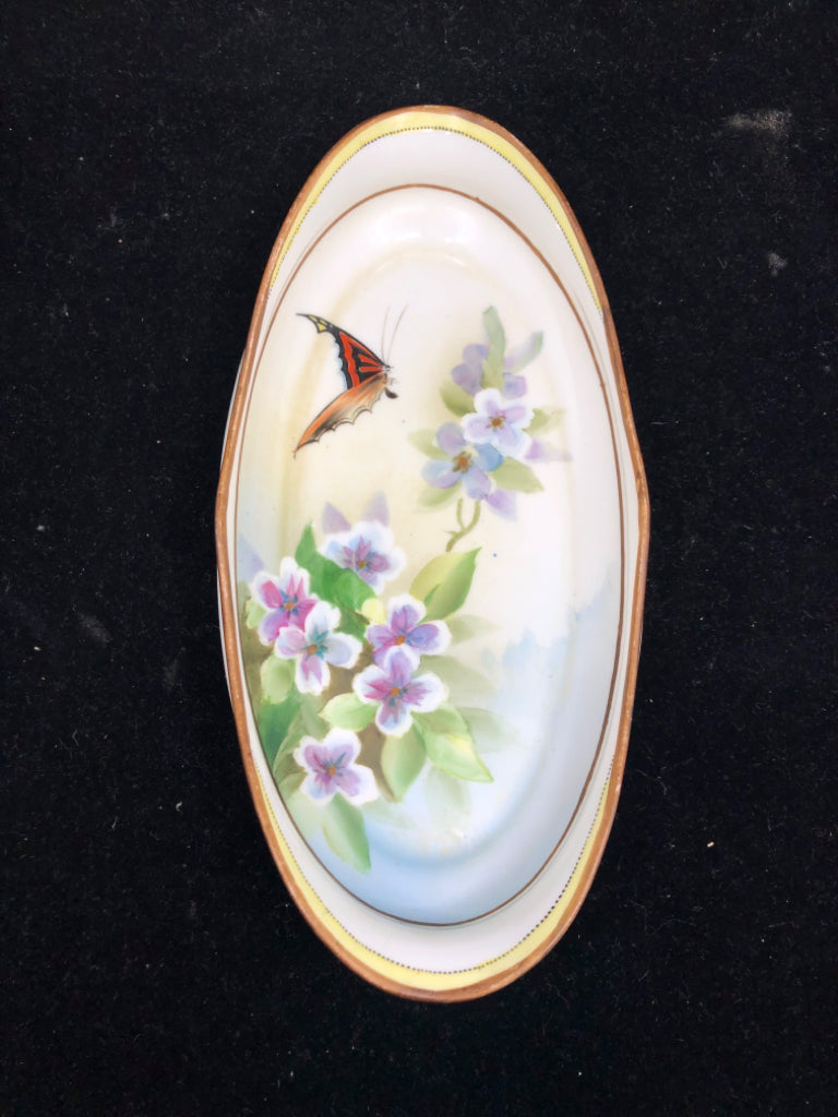 VTG HANDPAINTED BOWL W/FLOWERS AND BUTTERFLY.