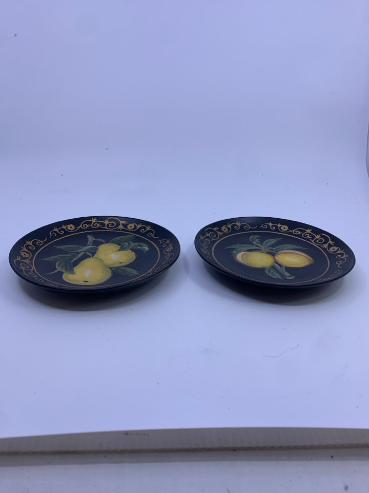 2 BLACK VTG PAINTED FRUIT PLATES.