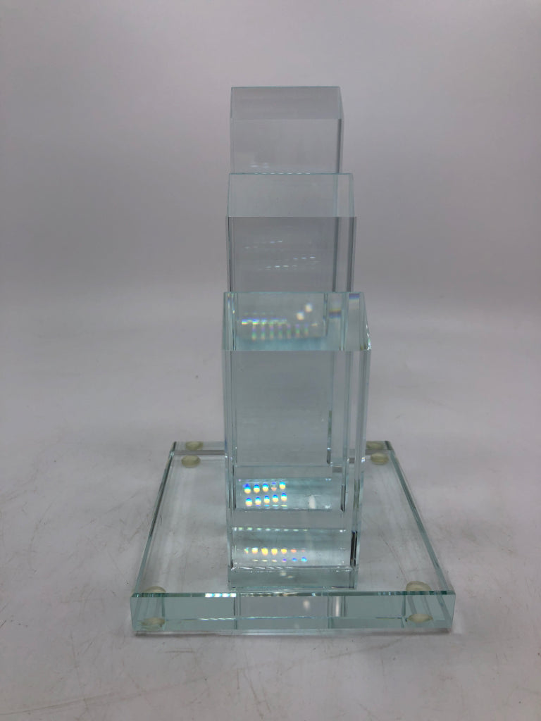 HEAVY CLEAR GLASS/CRYSTAL FILE SORTER SCULPTURE.