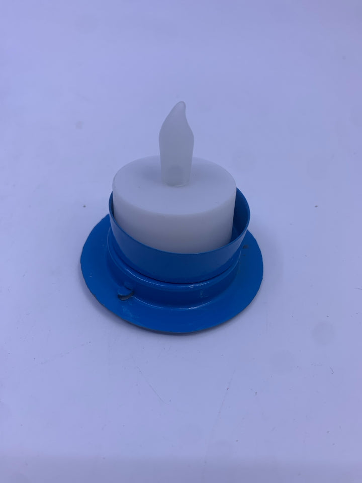 BLUE METAL TEA LIGHT LANTERN.