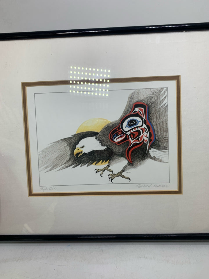 MICHAEL DUNCAN "HIGH DIVE" FRAMED LITHOGRAPH SIGNED BY ARTIST EAGLE FLYING.
