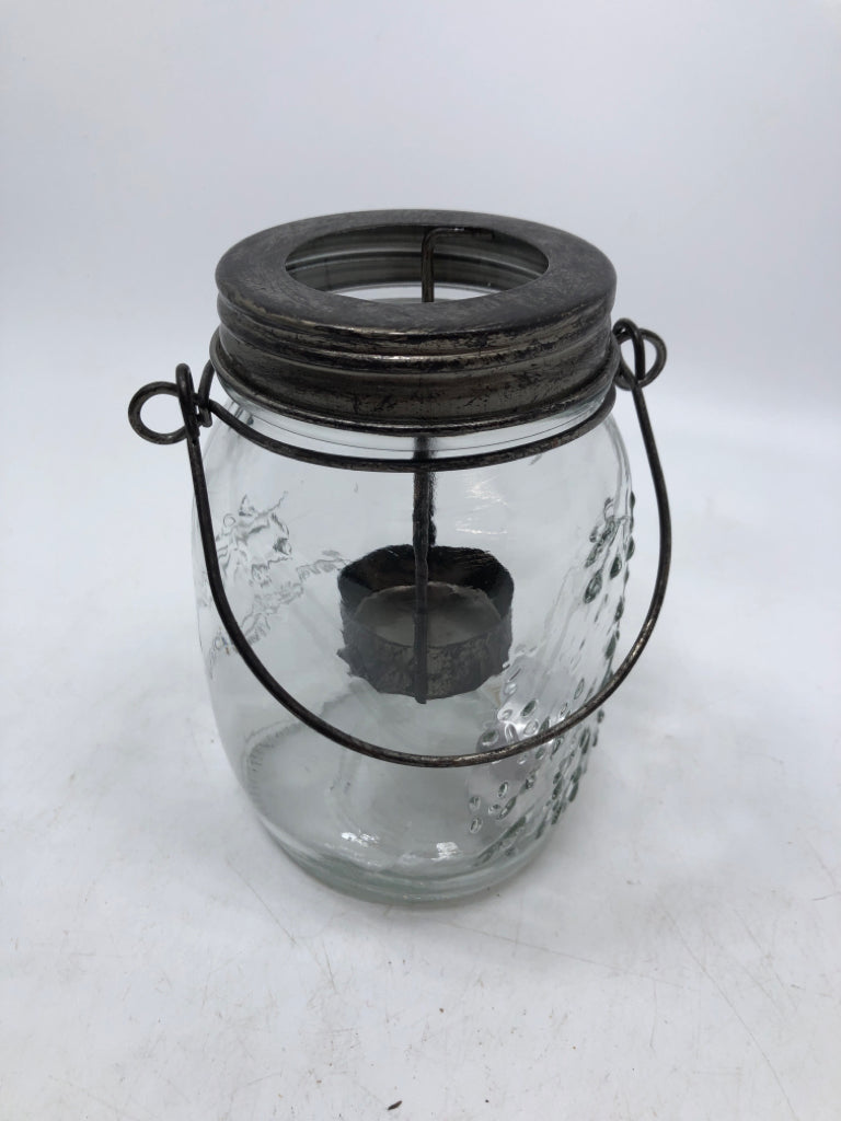 OLIVE BRANCH EMBOSSED JAR TEALIGHT CANDLE HOLDER.