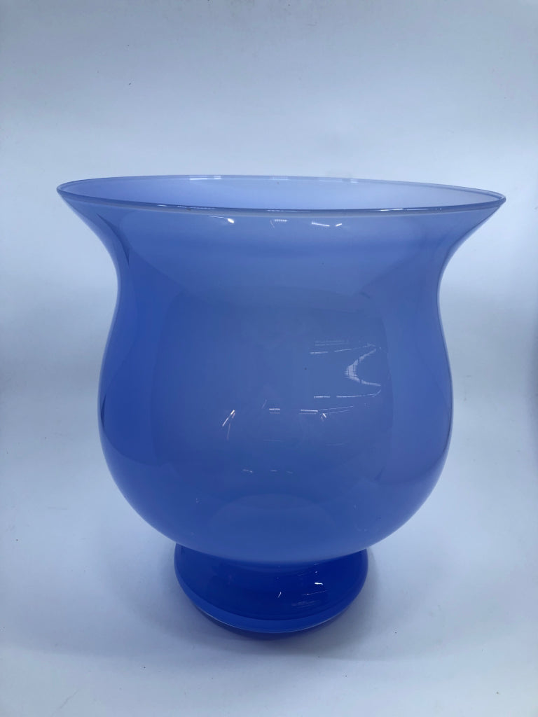 LARGE LIGHT BLUE GLASS VASE.