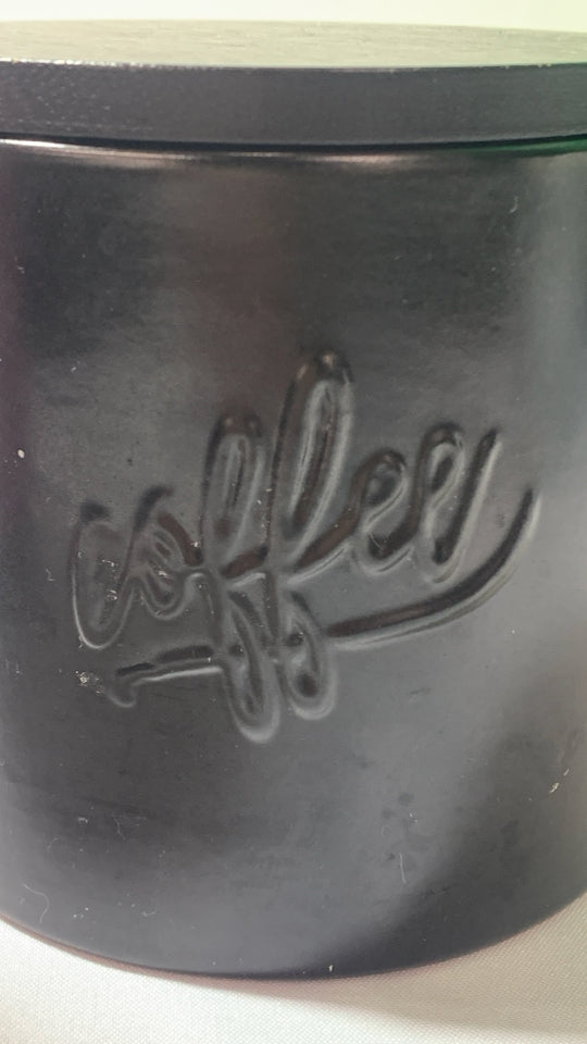COFFEE CANISTER W BLACK LID.
