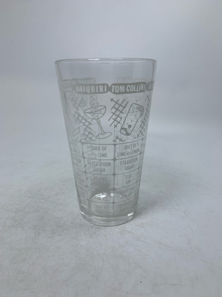 DRINK RECIPE GLASS CUP.