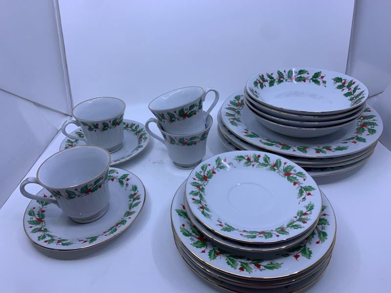 20 PC DISH SET SVC FOR 4 CHINA PEARL "NOEL".