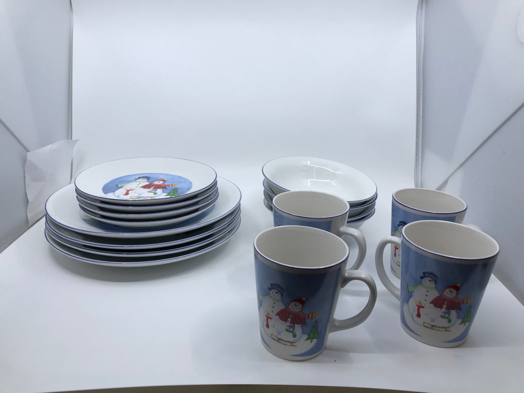 16 PC TOTALLY TODAY SNOWMAN DISH SET.