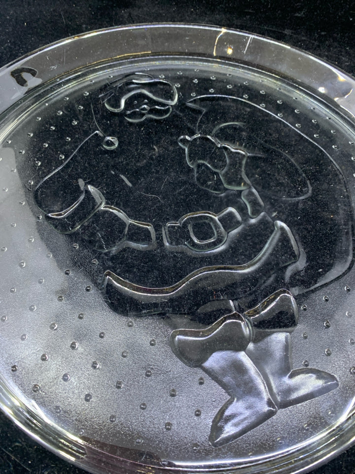 ROUND GLASS SANTA SERVING PLATTER.