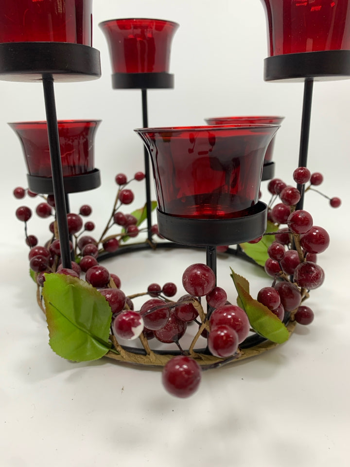 6 TEA LIGHT CRANBERRY DESIGN CENTERPIECE.