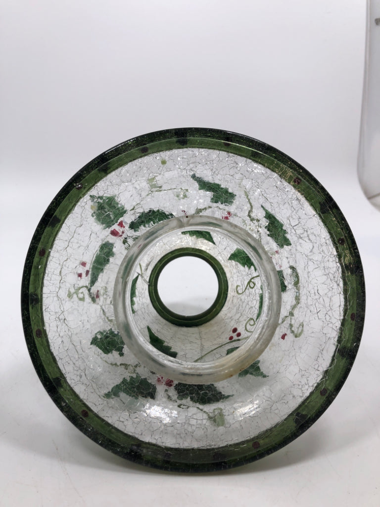 GLASS CANDLE SHADE W/HOLLY