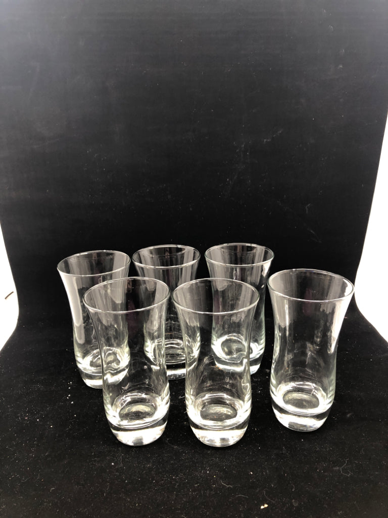 6 HEAVY CLEAR GLASS WATER GLASS W/ THIN MIDDLE.