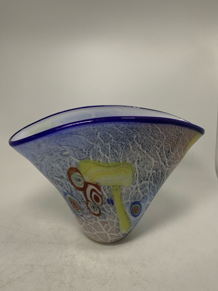 HEAVY COLORFUL BLOWN GLASS VASE.