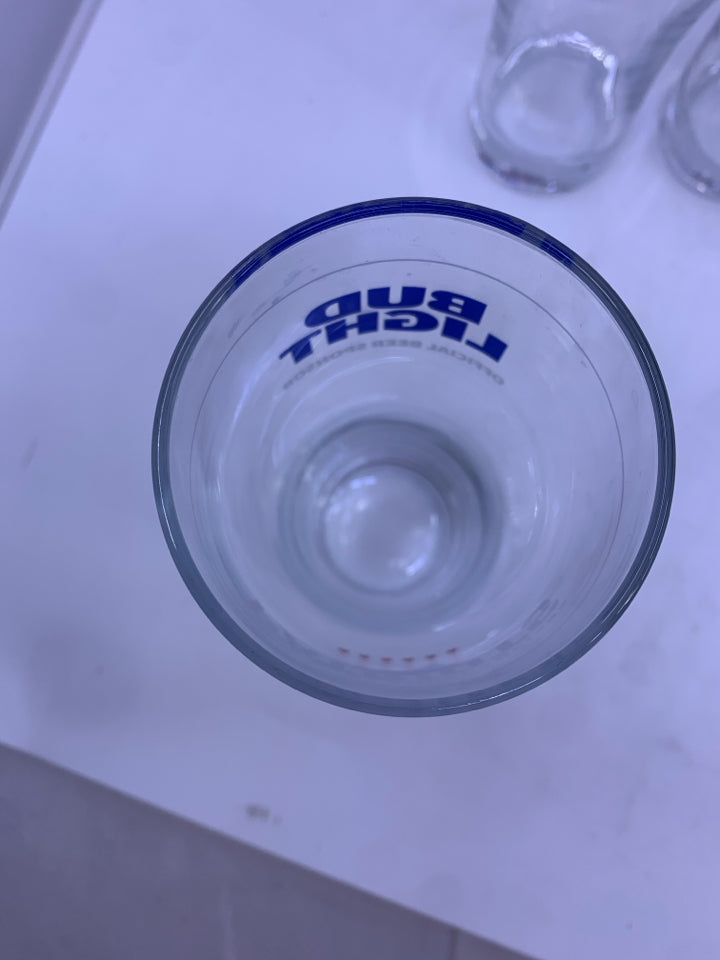 6 PATRIOTS BUDLIGHT BEER GLASSES.
