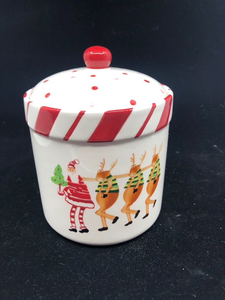 DANCING REINDEER+SANTA COOKIE JAR.