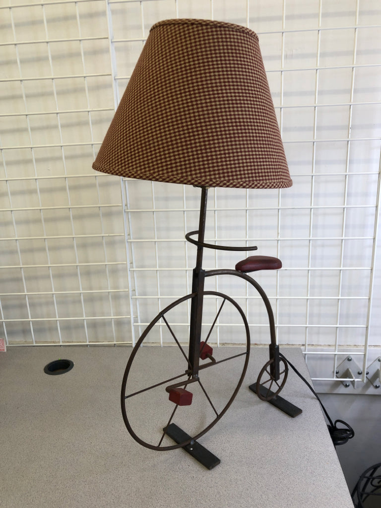 BICYCLE W RED SHADE LAMP.
