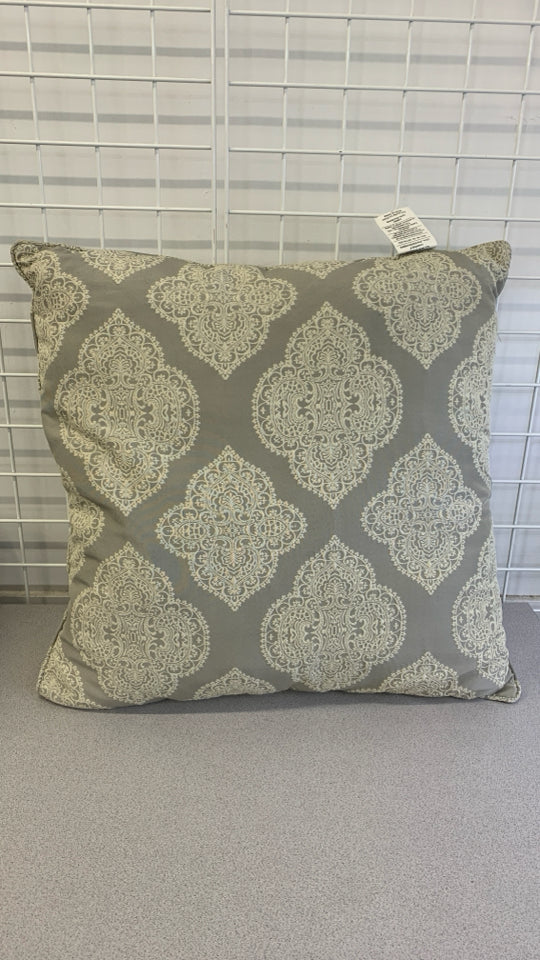 LARGE GREY PILLOW W/CREAM LACE PAISLEY.
