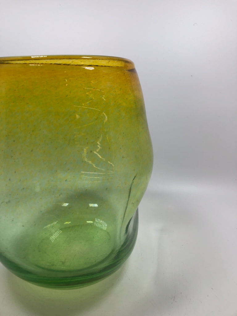 GREEN BLOWN GLASS VASE.