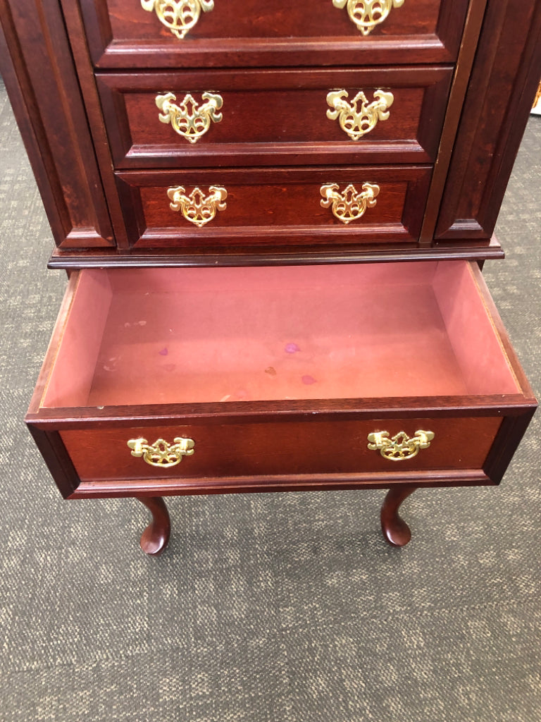 DARK WOOD JEWELRY ARMOIRE.