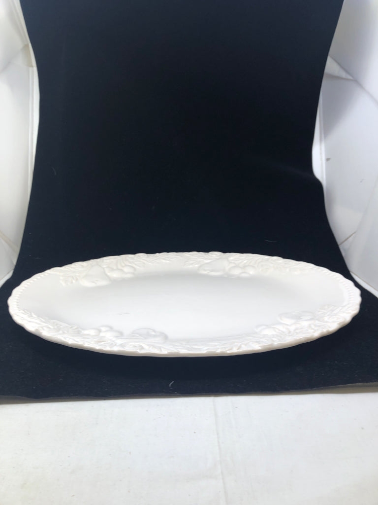 LARGE WHITE OVAL PLATTER W/ EMBOSSED PEARS- PORTUGAL.