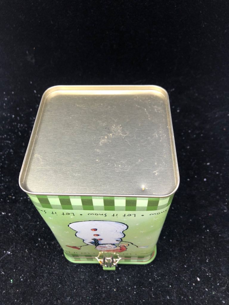 GREEN SNOWMAN METAL TIN.