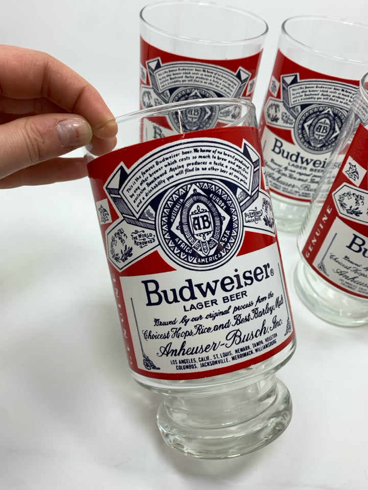 4 LARGE BUDWEISER GLASSES.