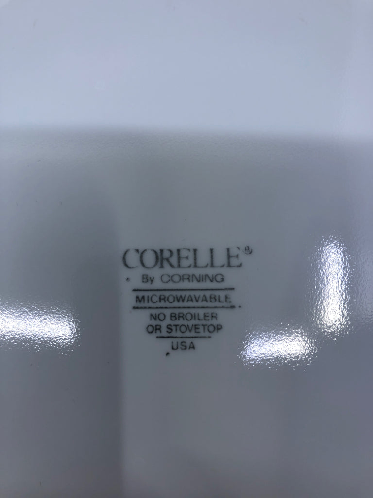 4 BLACK AND GREEN CORELLE DINNER PLATES.