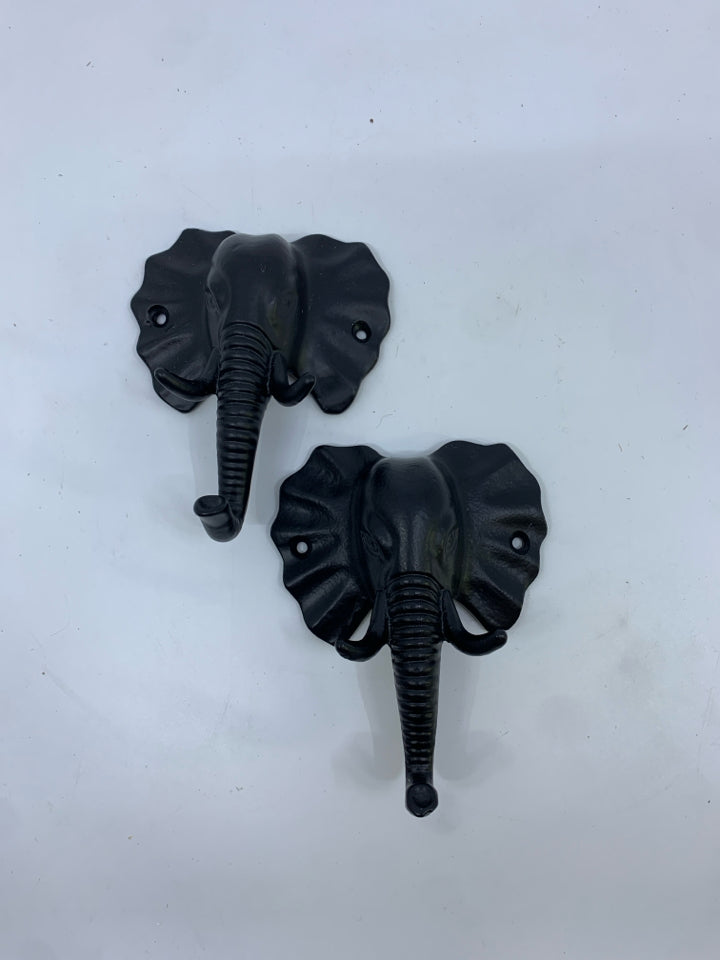 2PC BLACK ELEPHANT WALL-HOOKS.