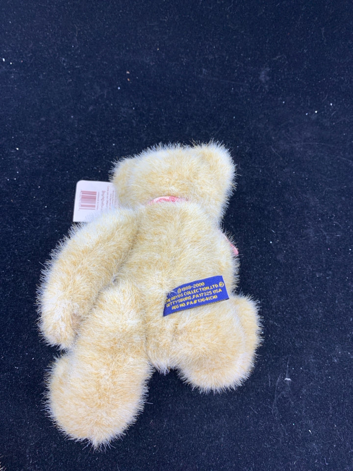 BOYDS BEAR TAN W RED PLAID SCARF.