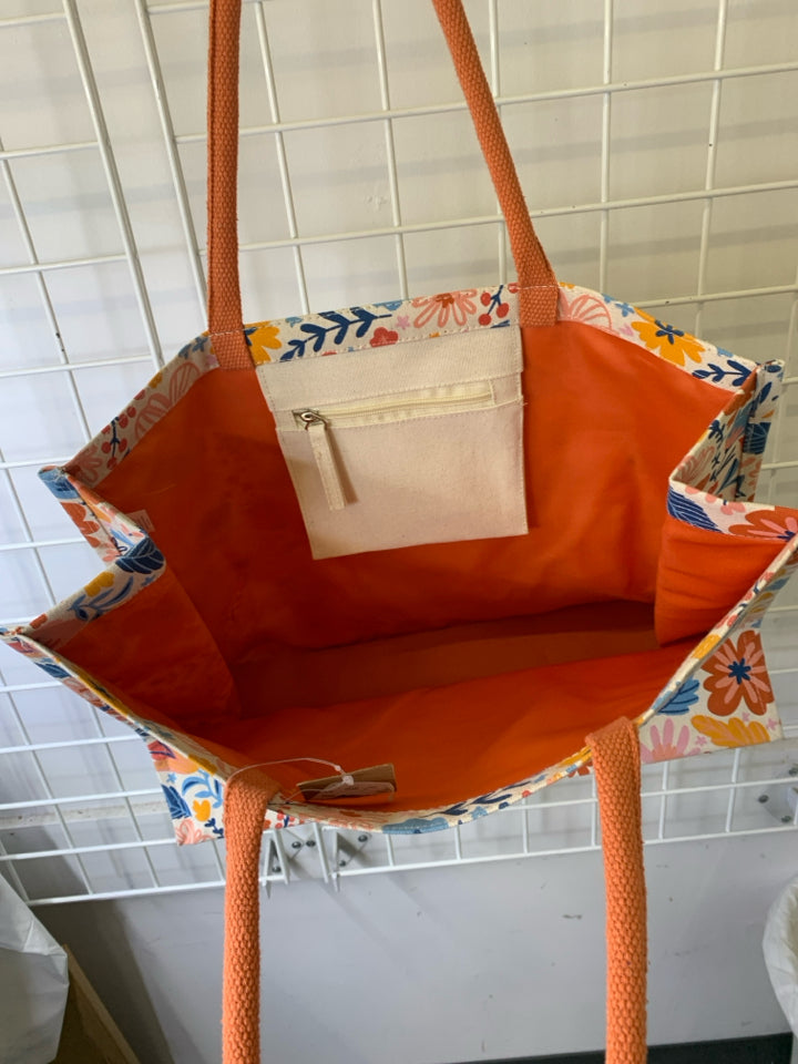 NEW FLORAL SALMON TOTE BAG.