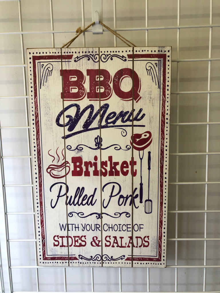 BBQ MENU WHITE WOOD WALL HANGING.