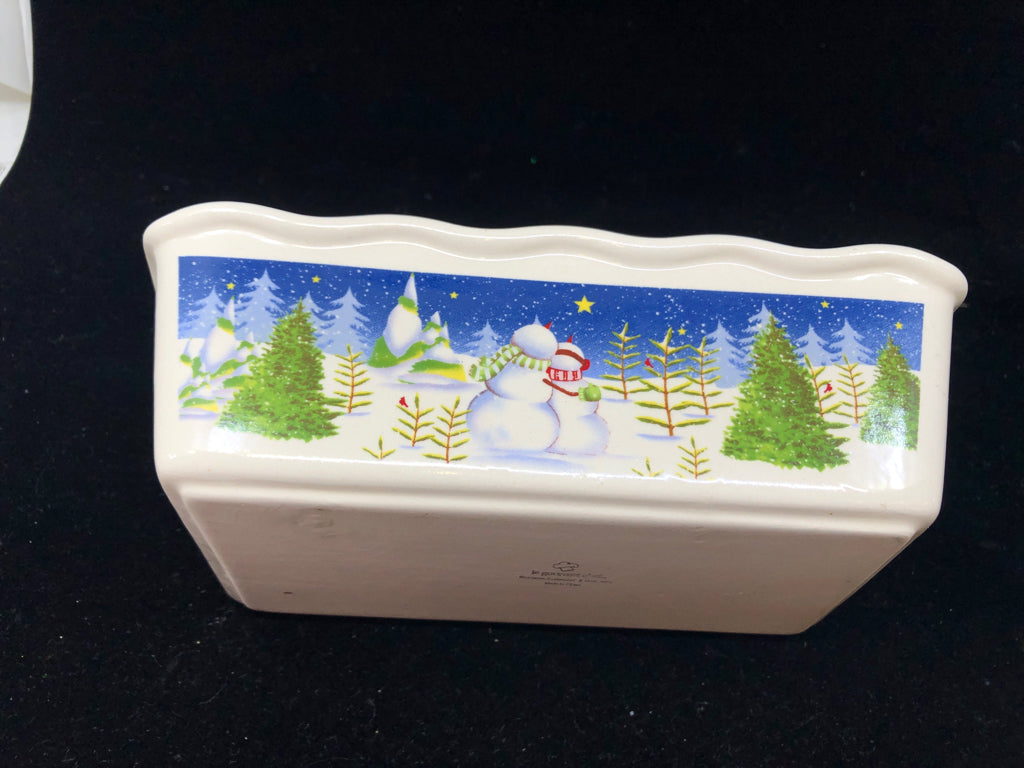 SNOWMAN COUPLE BAKING CERAMIC LOAF PAN.