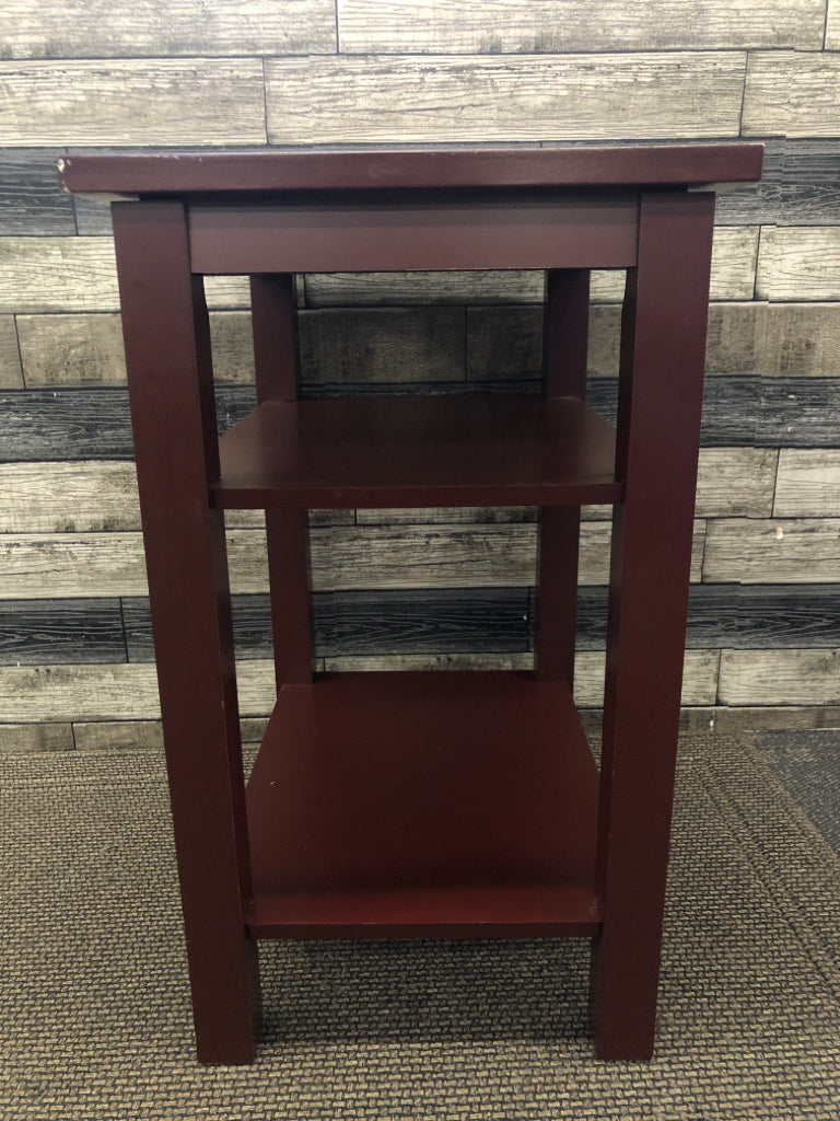 3-TIER CHERRY FINISH MODERN END TABLE.