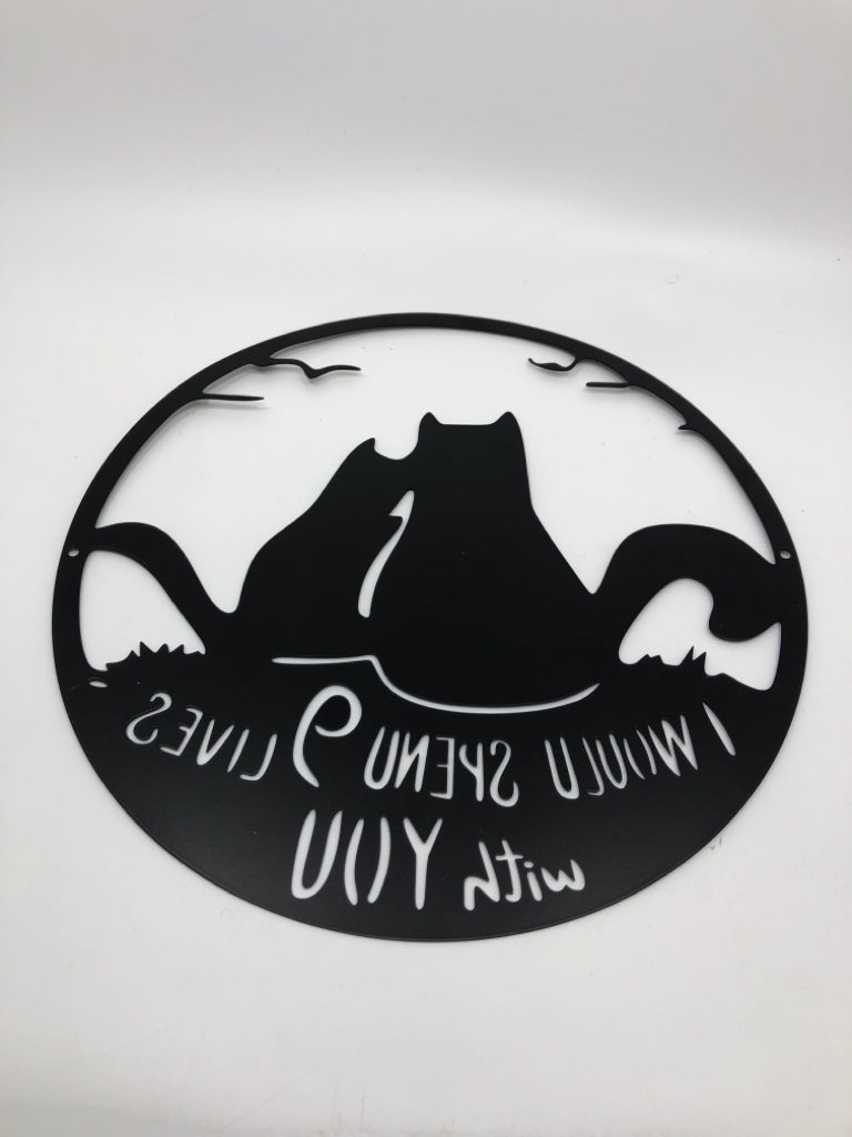 BLACK METAL 9 LIVES CAT SILHOUETTE.