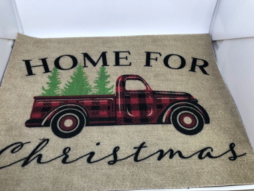 HOME FOR CHRISTMAS RED TRUCK MAT.