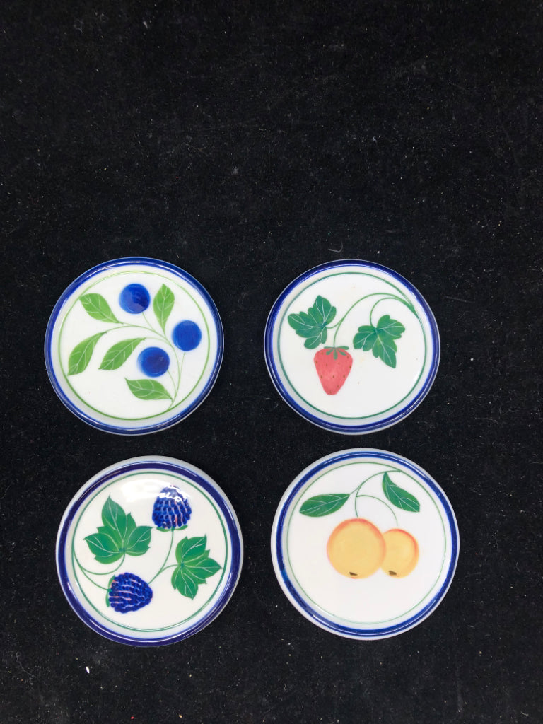 4 FRUIT PAINTED COASTERS.