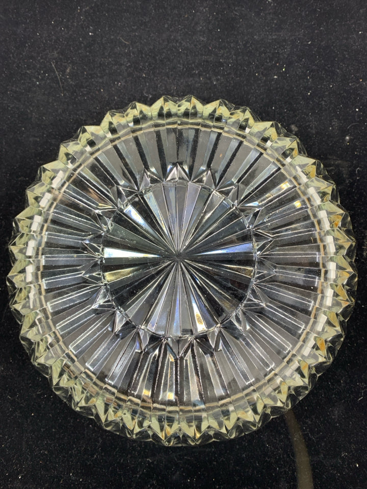 CUT GLASS BOWL W SILVER METAL RIM.