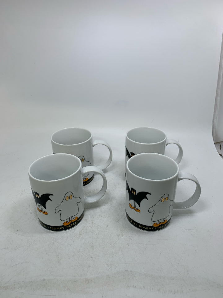 4 BAT/GHOST WHITE CORDON BLEU MUGS.