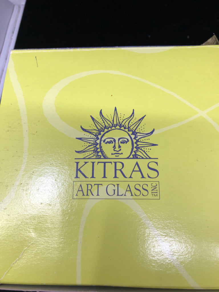 NIB BLUE GLASS WITCH BALL ORNAMENT GOLD BOW.