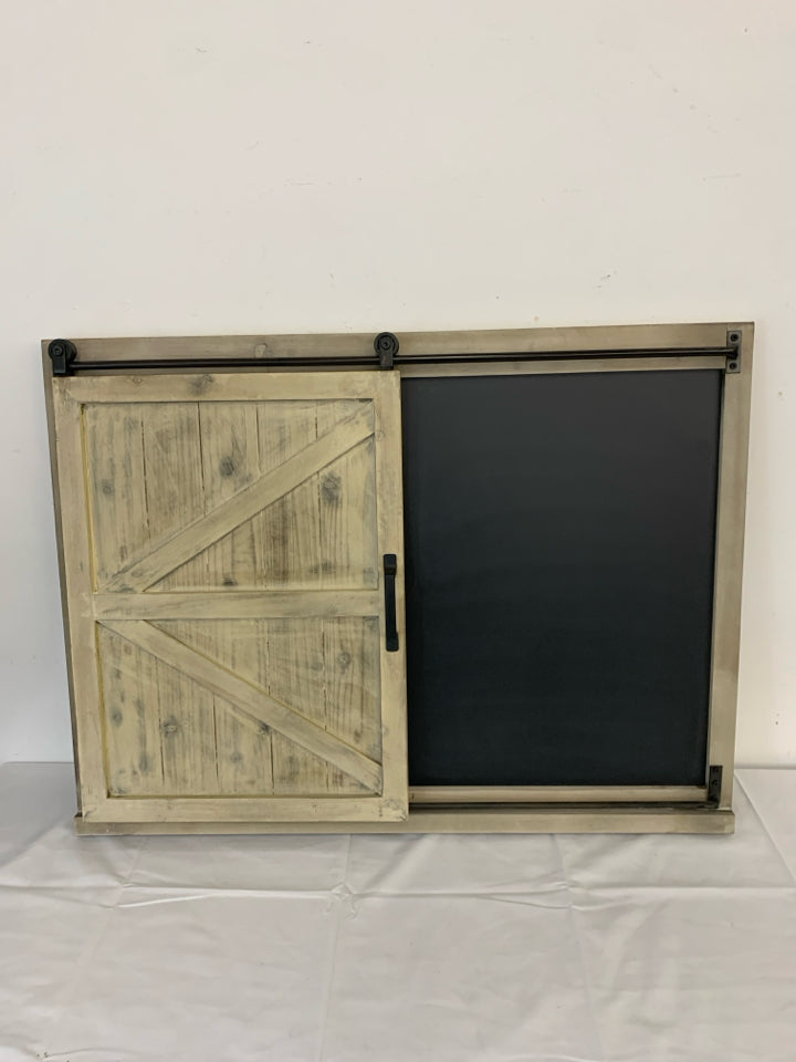 CHALKBOARD WALL HANGING W BARN DOOR SLIDE.