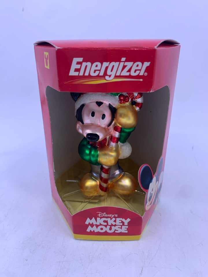 NIP MICKEY MOUSE HOLDING CANDY CANE ORNAMENT.