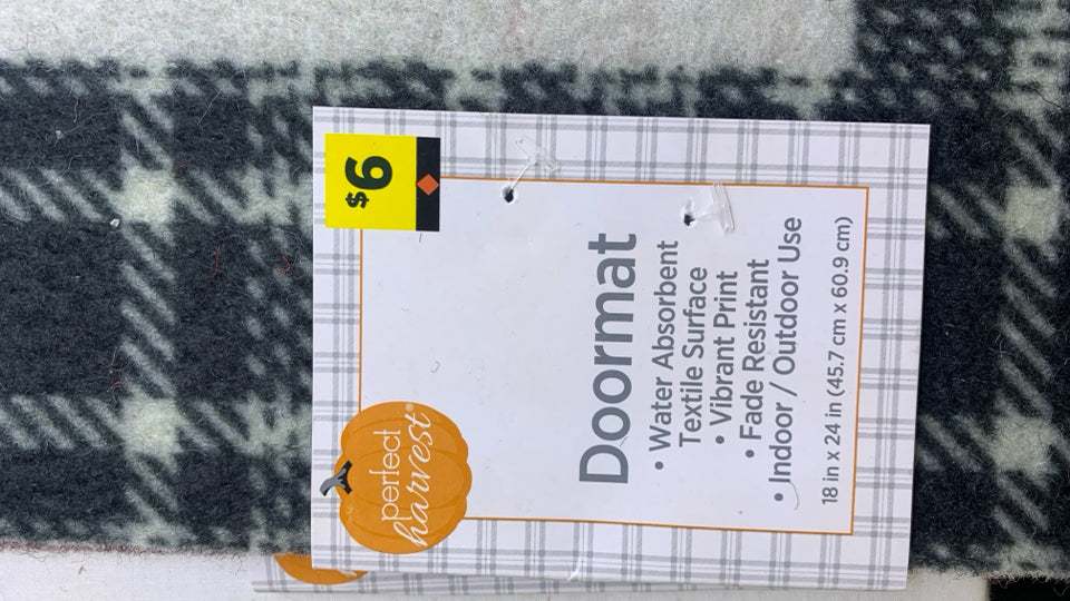 WELCOME TO MY HOME PLAID DOORMAT.