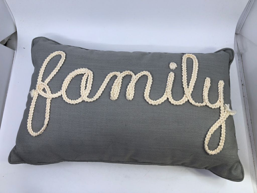 GREY FAMILY RECTANGLE PILLOW.