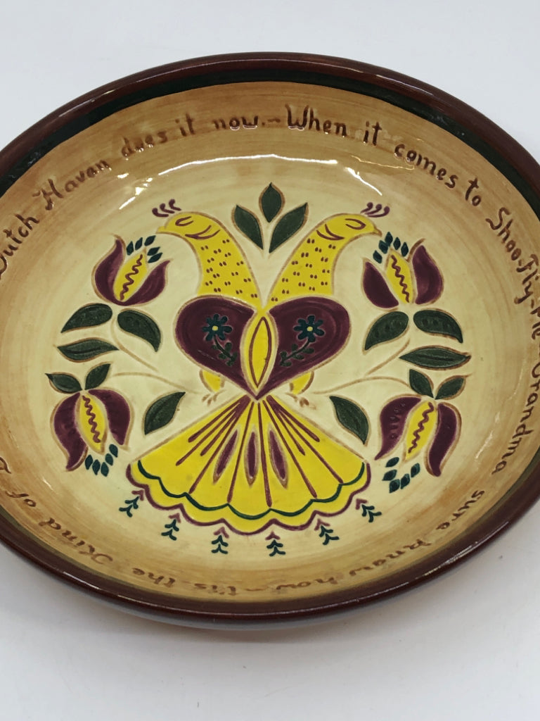 EMBOSSED PEACOCK SERVING BOWL DUTCH HAVEN AMISH.