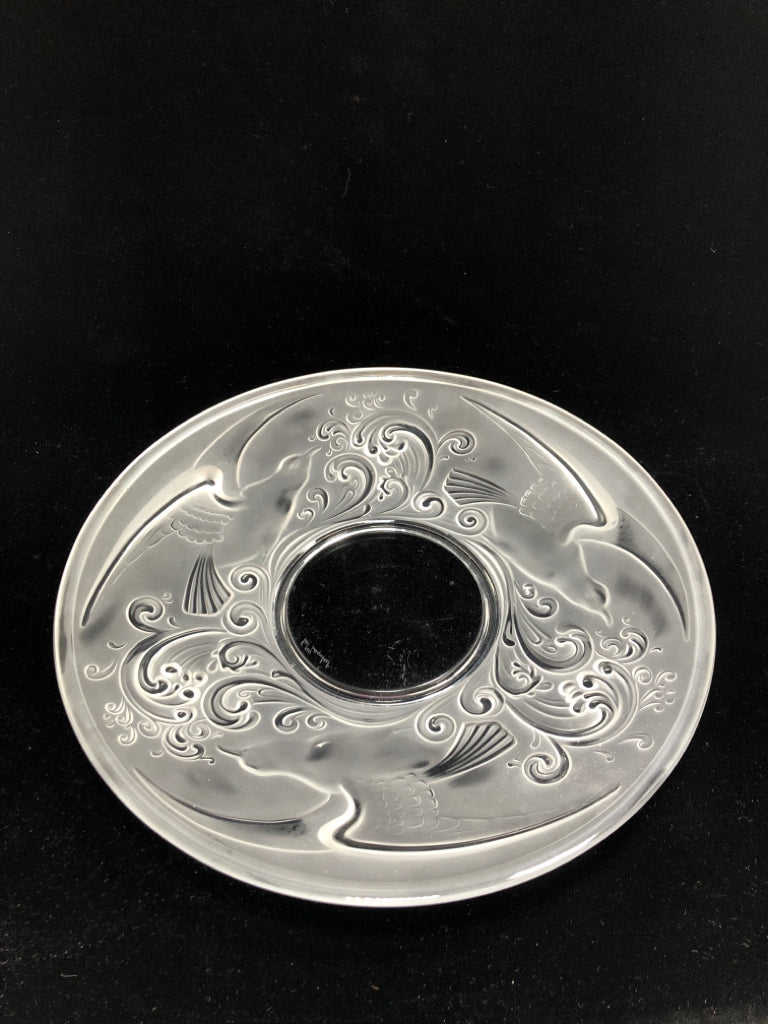 VTG FROSTED GLASS SERVING PLATE W/ETCHED BIRDS- VAL ST LAMBERT, GLOUCESTER.