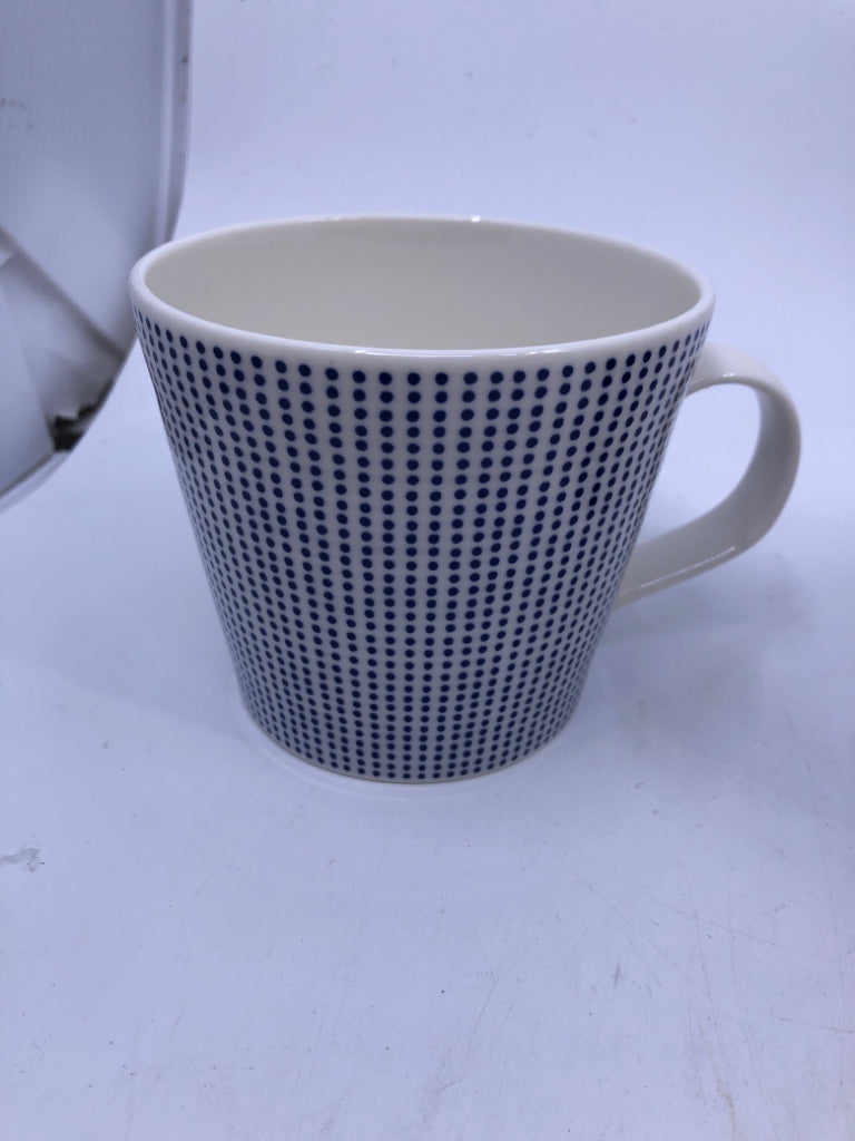 6 BLUE WHITE DOTS/SPATS/DEEP LINES MUGS ROYAL DOULTON PACIFIC.