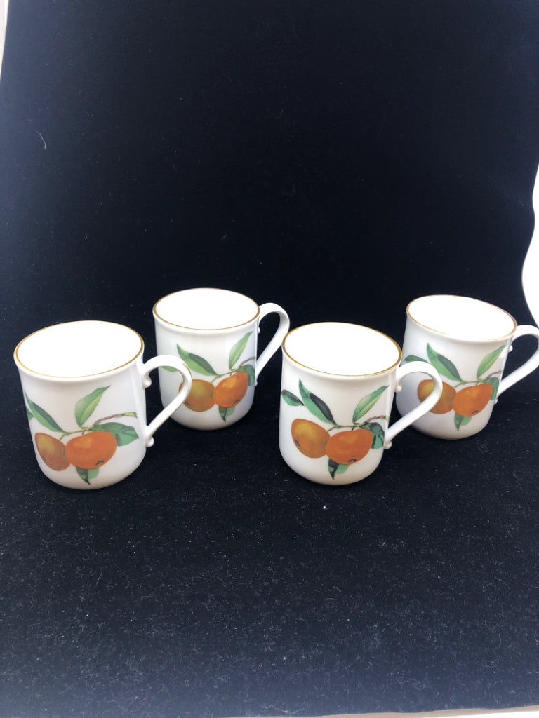 4 ORANGE AND GRAPES EVESHAM MUGS.